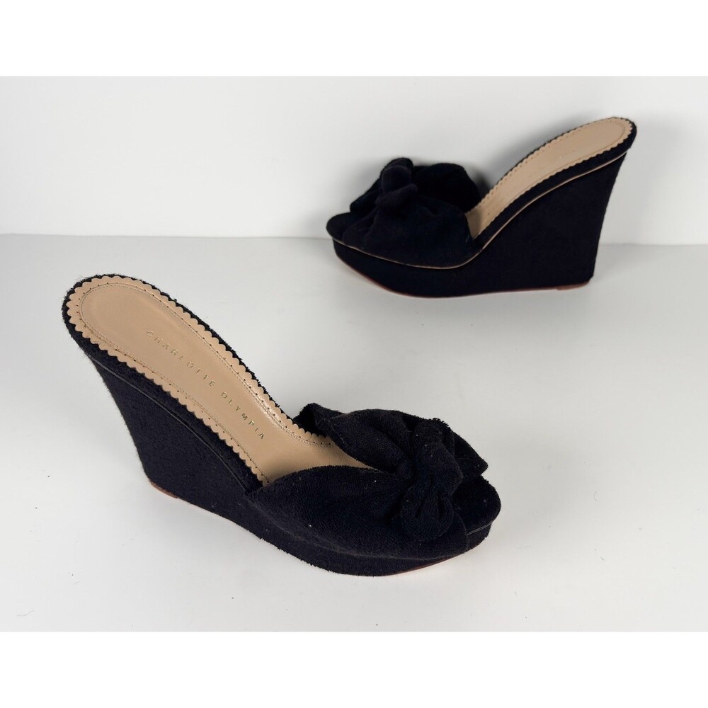 Charlotte Olympia Black Suede Women's Knotted Mule Wedge EU 39.5 US 9.5